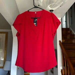 Fayenne V Neck Ruffle Short Sleeve Blouse Sz L